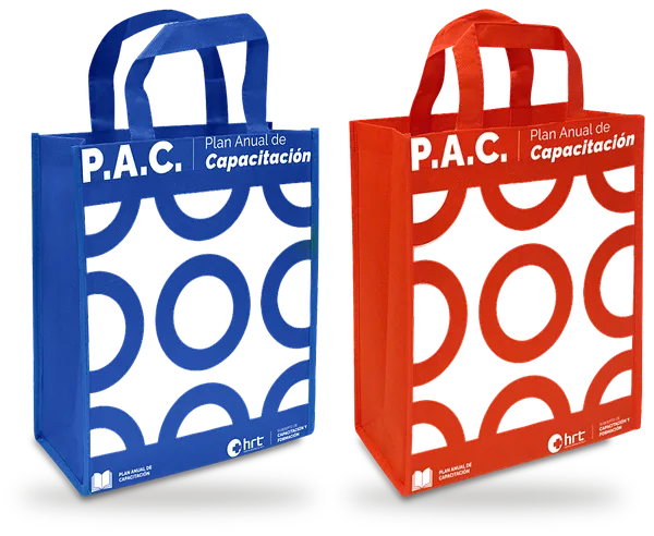 Bolsas reutilizables azul y roja para el Plan Anual de Capacitación del Hospital Regional de Talca