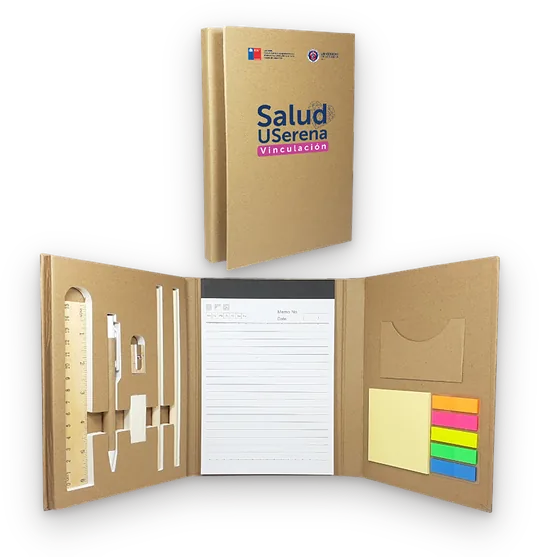 Carpeta kraft con block de notas para la Universidad de La Serena