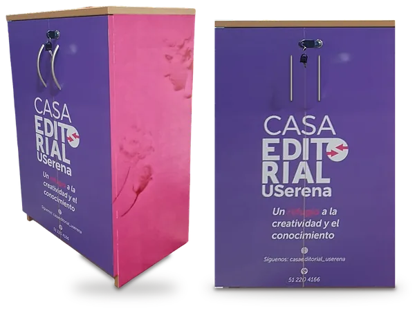 Gabinete publicitario forrado con la imagen de la Casa Editorial de la Universidad de La Serena