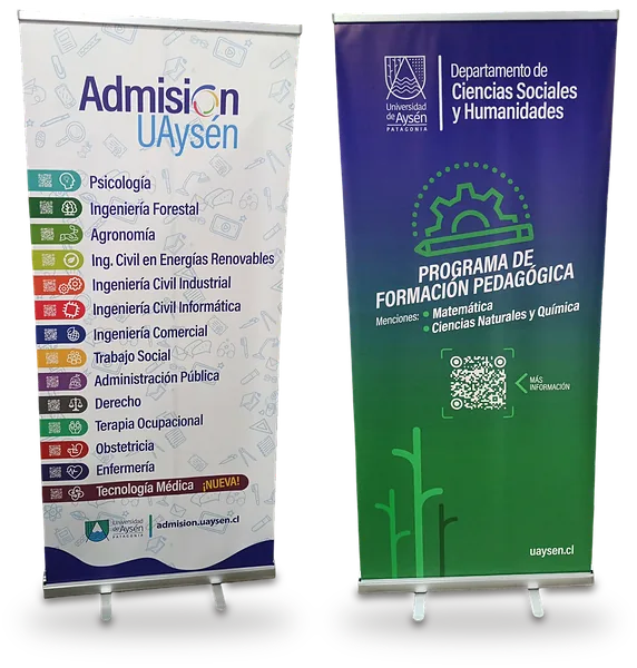 Pendones roller impresos para la Universidad de Aysén, Coyhaique