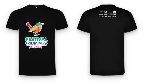 Polera negra estampada adelante y atrás para el Festival Sur Natural de Sernatur Los Lagos, Puerto Montt
